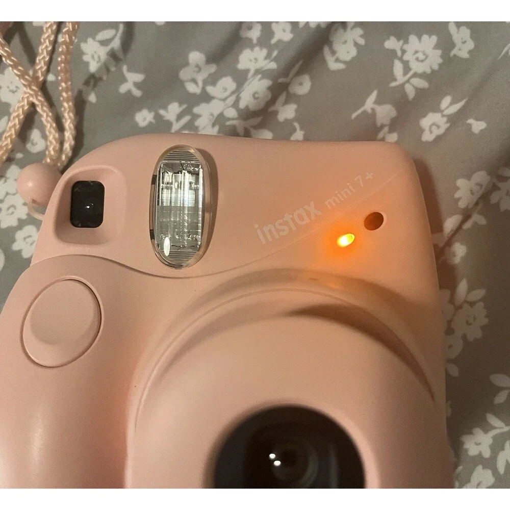 Fujifilm Instax Mini 7+ 7 Plus Instant Film Camera Pink w/ Pink Case & Strap